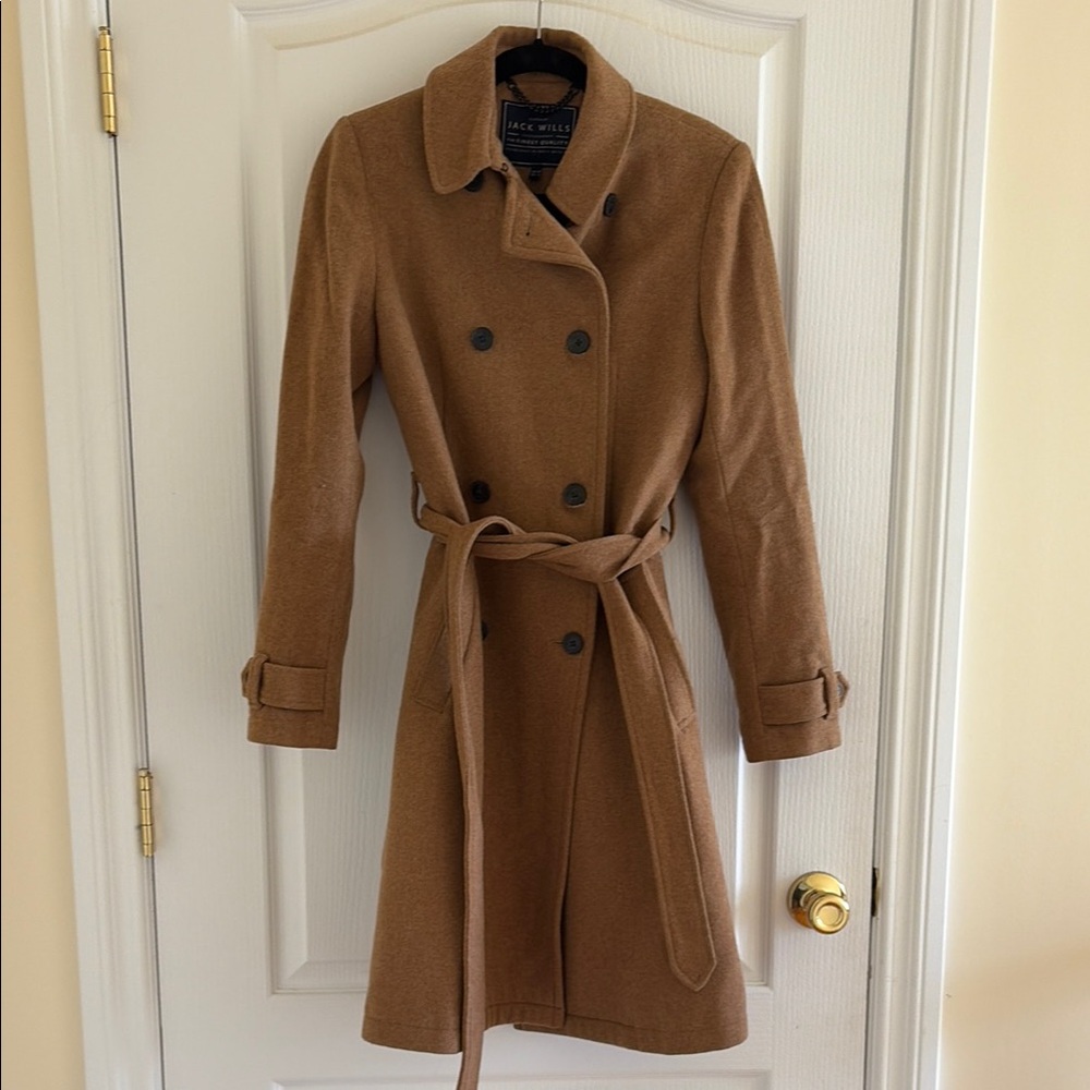 Jack Wills Camel Belted Double-Breasted Trench Coat